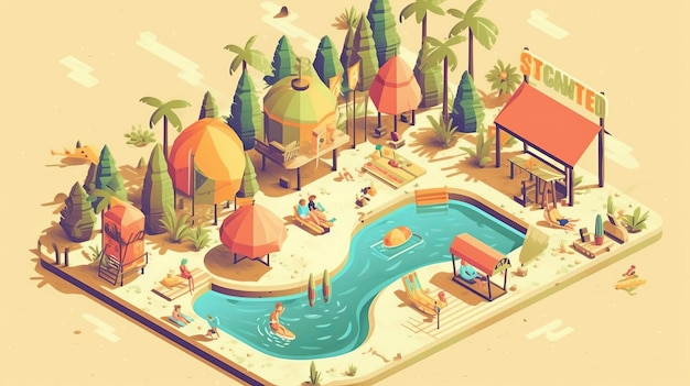 Summer the hottest season summer Illustration Isometric Generative AI