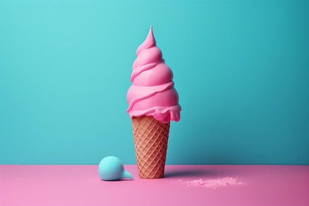 Summer ice cream ice art cream cloud dessert concept pink blue Generative AI