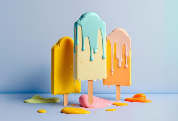 Summer ice lolly popsicle colorful melting ice cream generative ai