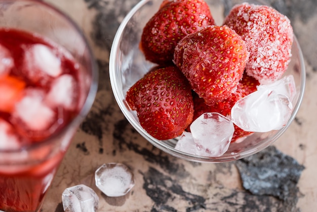 Summer iced drink on wooden table