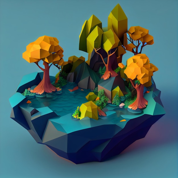 Photo summer isometric diorama island 3d model style game concept landscape generative ai