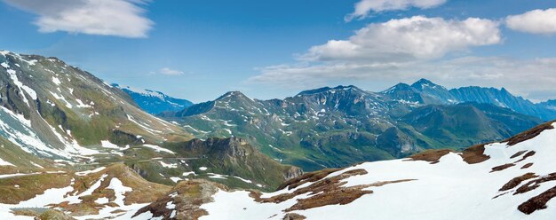 Summer June Alps mountain and winding road view from Grossglockner High Alpine Road