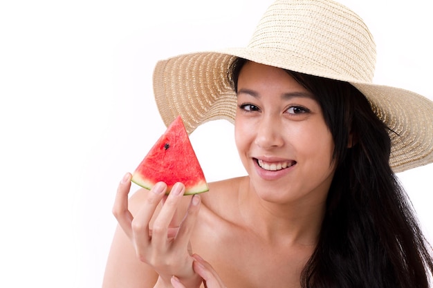 Summer lady holding watermelon