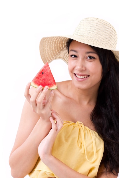 Summer lady holding watermelon