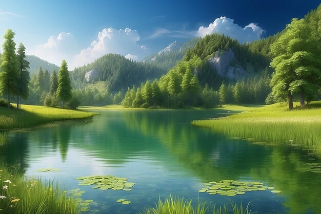 Summer lake on green natur landscape