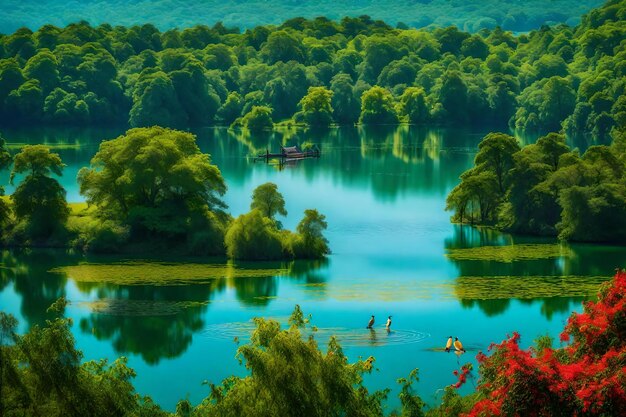 Summer lake on green nature landscape with beautiful scene