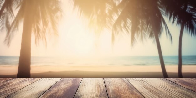 ヤシの木と海のある夏の風景の背景カラフルな夏のテンプレート レクリエーションのコンセプト ジェネレーティブ AI