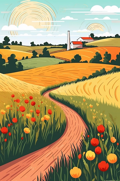 summer landscape illustration