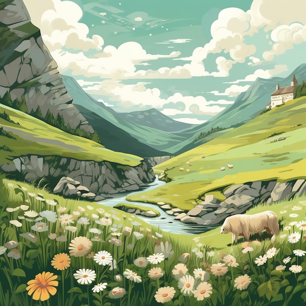 summer landscape illustration