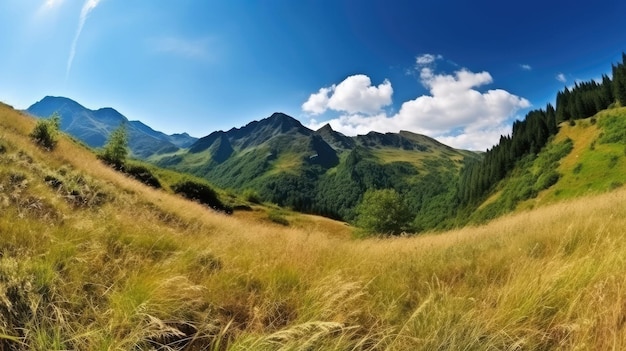 山の夏の風景と青空生成 ai