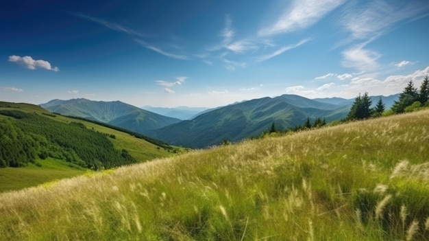 山の夏の風景と青空生成 ai