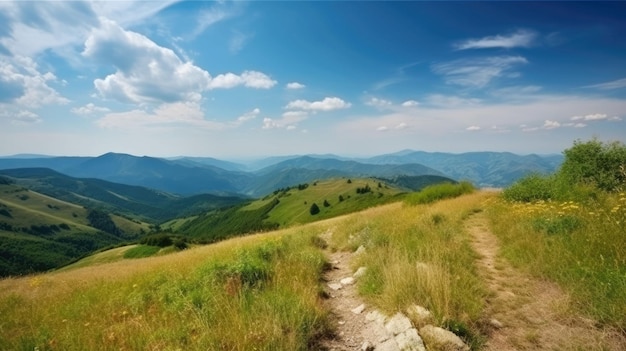 Summer landscape in mountains and the blue sky generative ai