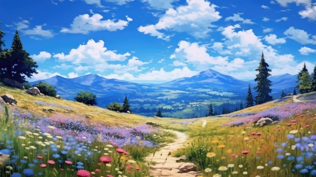 Summer landscape in mountains and the blue sky