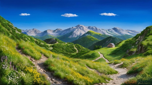 Summer landscape in mountains and the blue sky