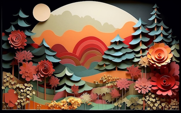 Summer Landscape Paper Craft with Layers Generative AI