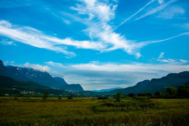 Summer landscape with blue sky and white clouds in lake caldaro in bolzano italy