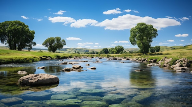 summer landscape with clear water and stones