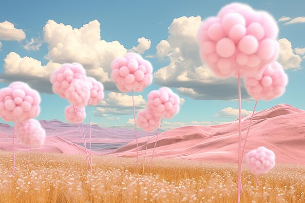 Summer Landscape with Cotton Candy Clouds