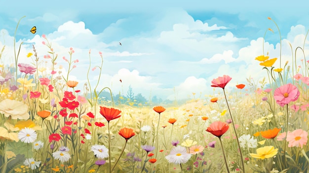 Summer landscape with meadow flowers and grass Generative AI