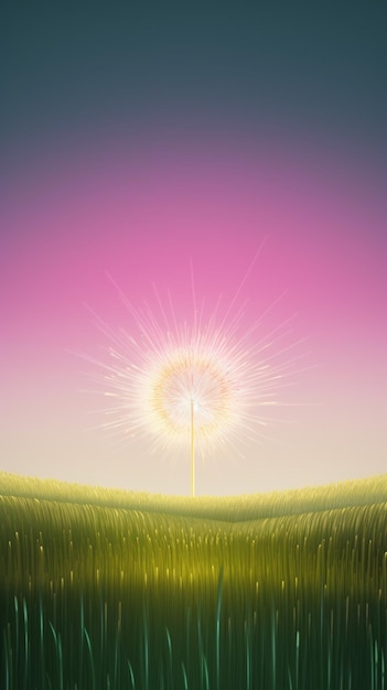 Summer landscape with a sunburst in the sky