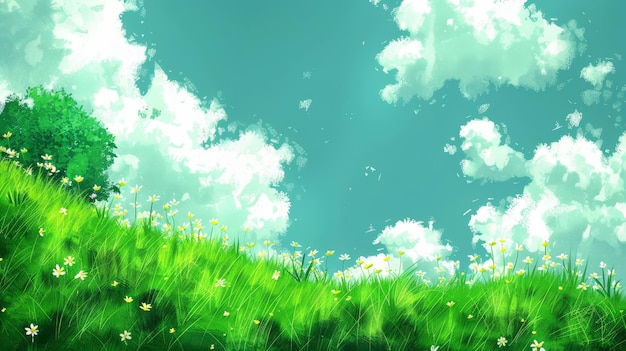 青い空の下の夏の草原