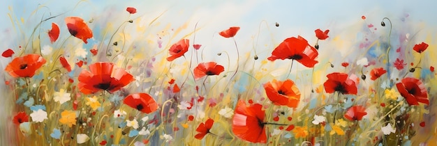 Summer meadow with red poppies