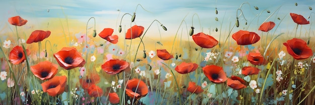 Summer meadow with red poppies