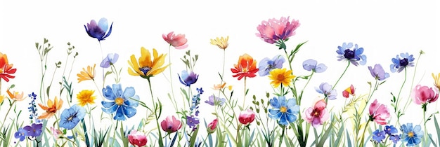 Summer Meadow with Watercolor Flower Border for Card Generative AI