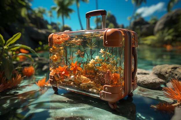 summer memories in suitcase travel concept