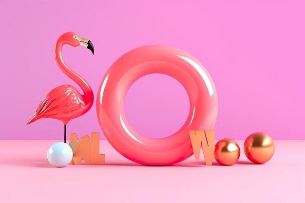 Summer minimal abstract background with 3d bird shape pink flamingo with pink backgroundAI Generated