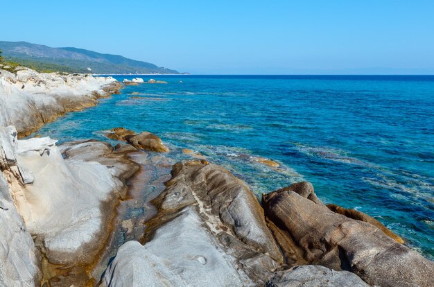 Summer morning Sithonia rocky coast landscape Chalcidice Greece