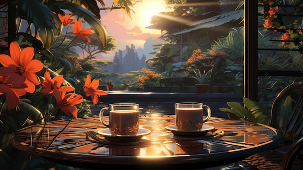 Summer morning with coffee cup Illustration