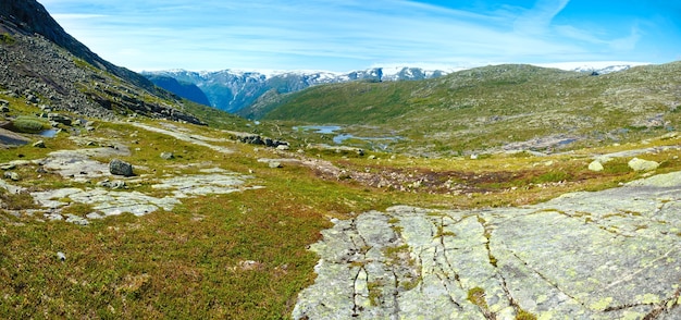 Summer mountain landscape with lakes on slope