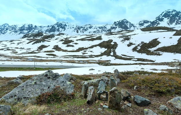 Summer mountain landscape with road (Fluela Pass, Switzerland)