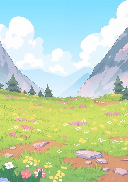 Summer mountains meadows illustration