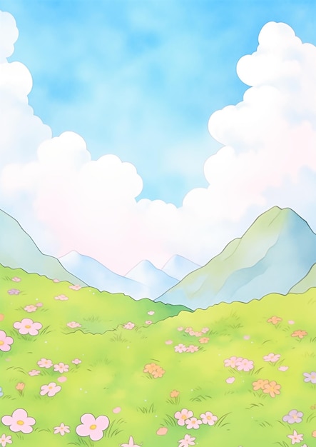 Summer mountains meadows illustration