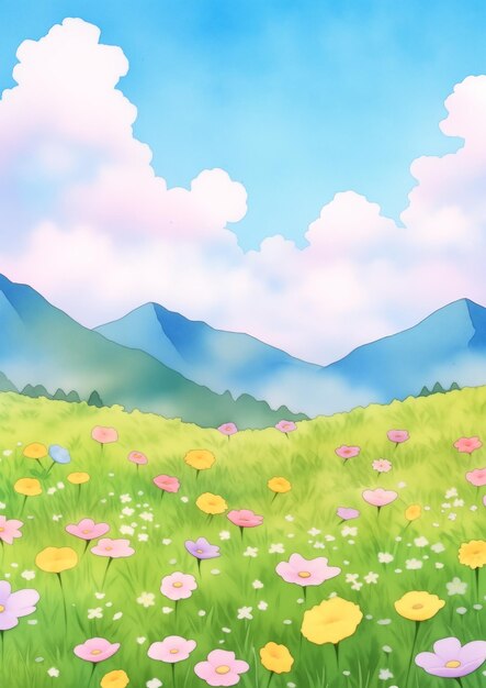 Summer mountains meadows illustration