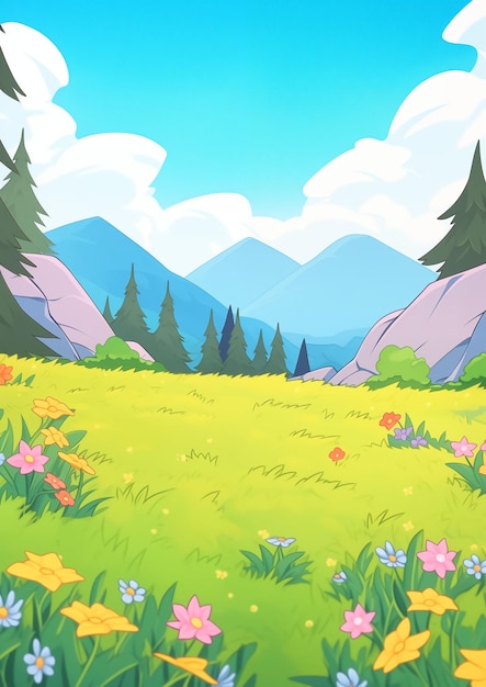 Summer mountains meadows illustration