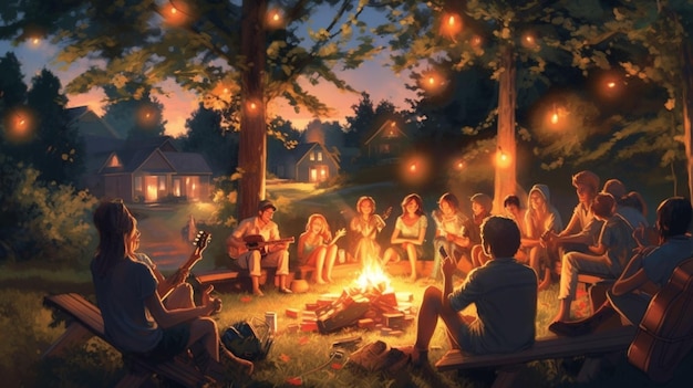 Summer nights filled with laughter music and bonfire