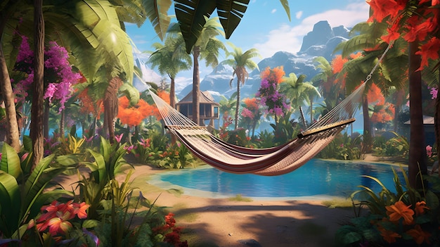 Summer oasis tropical jungle island beach wildlife relaxing holiday ai generated