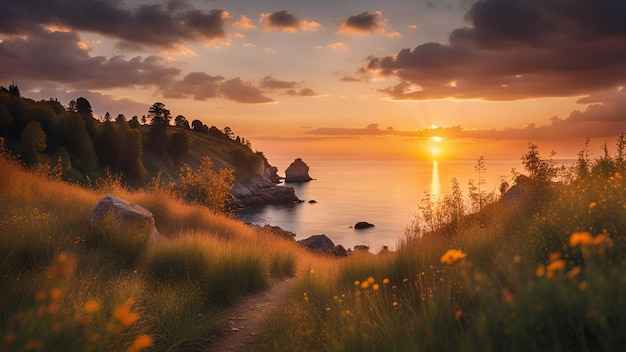 Summer ocean coast at sunset