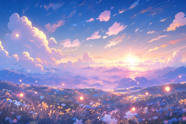 summer outdoor scene dreamy landscape illustration