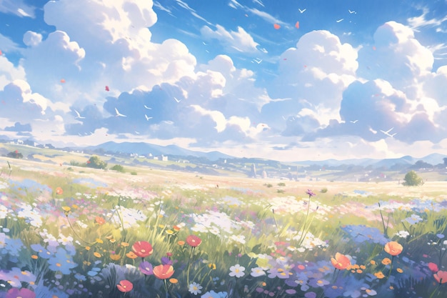 summer outdoor scene dreamy landscape illustration