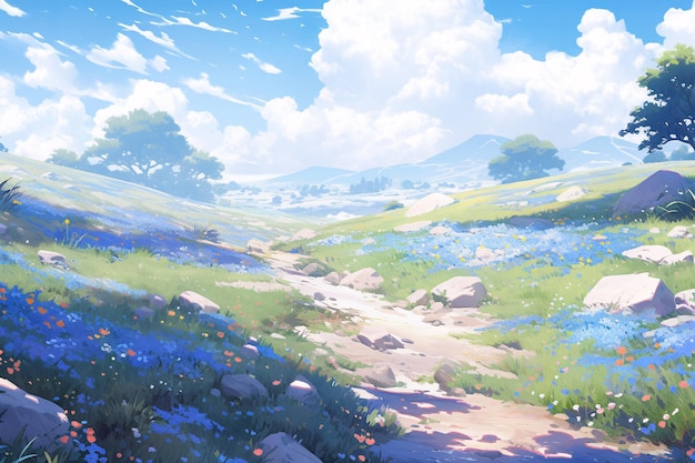 Summer outdoor scene dreamy landscape illustration