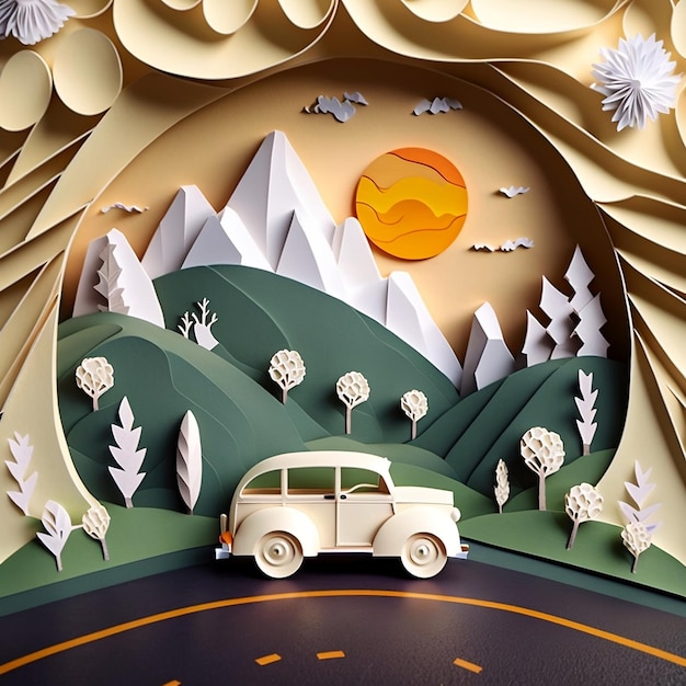 Summer Paper Art A OneDay Road Trip Escape from the City on a Holiday Weekend with a Car Generative AI