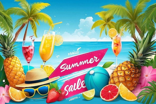 Photo summer party abstract background summer sale banner poster design vector illustration