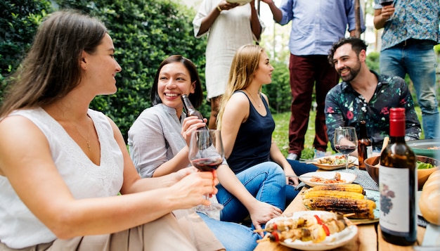 Summer party of friends in the garden