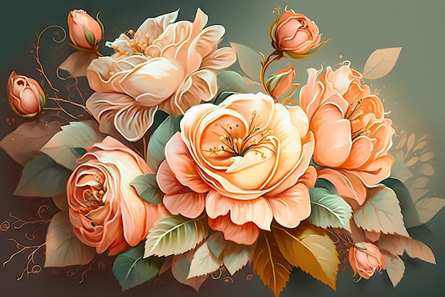 Summer peach blooming roses for birthday greetings in floral bouquet like as candies