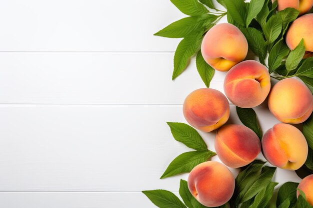 Summer peaches fruit on a isolated on white background Copy space