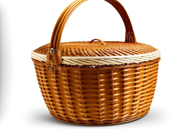 Summer picnic basket made of vines on white background
